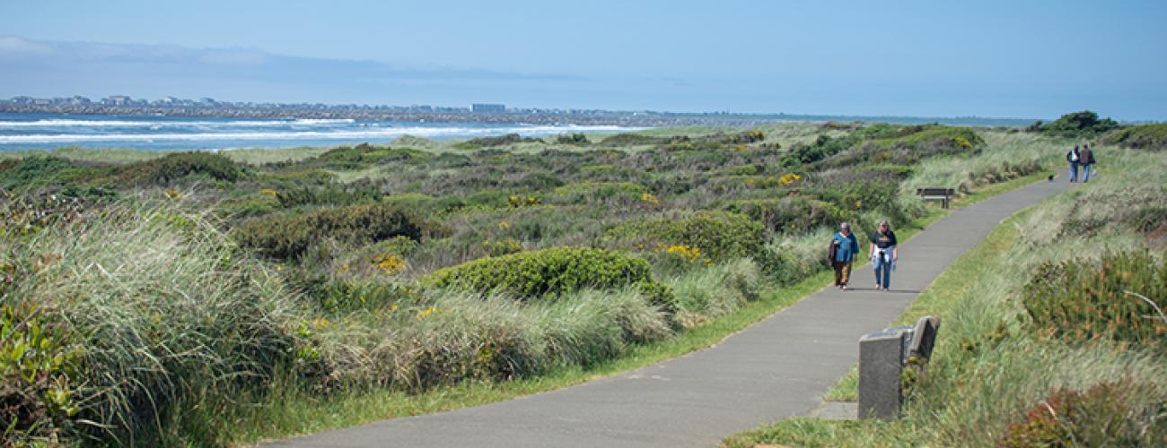 The ADA trail along the beach at Westport Lighthouse State Park.