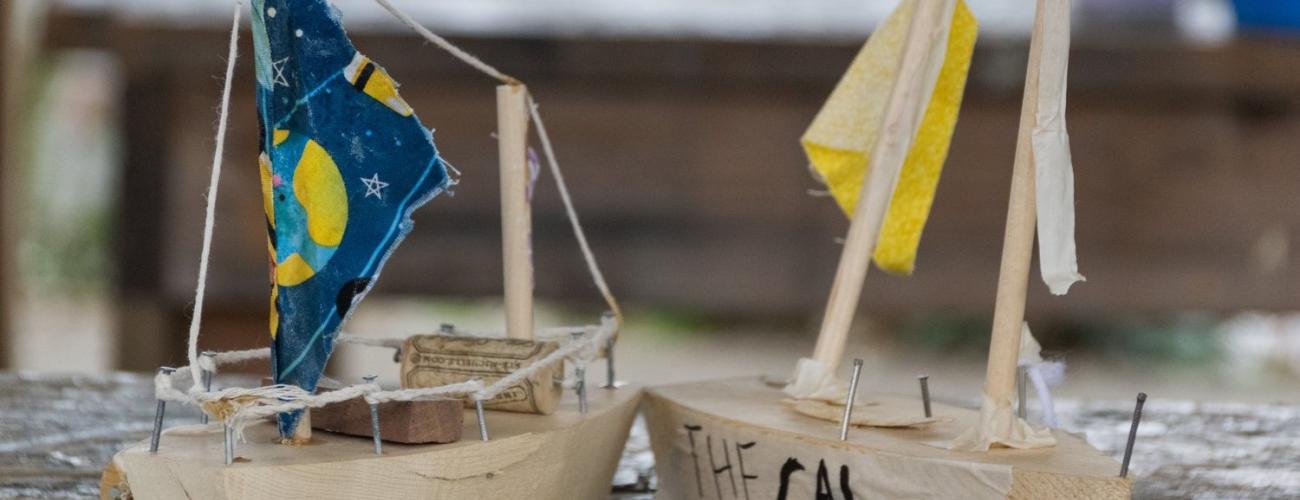 Toy boats made by children during the toy boat workshop