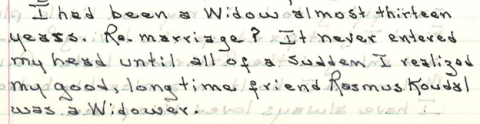 Handwritten text about being a widow