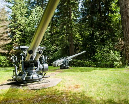 Illahee State Park veterans memorial, naval guns, forests and grass