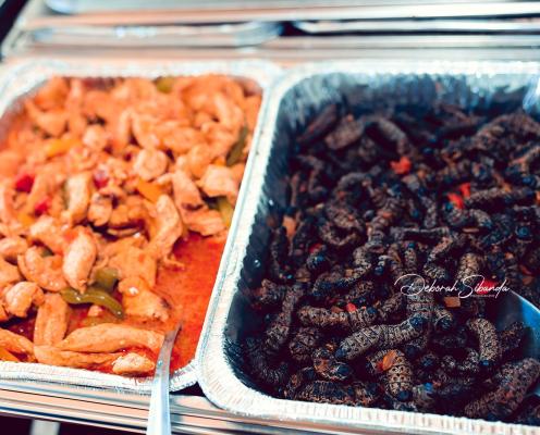 Southern African food chicken and mopani worms 