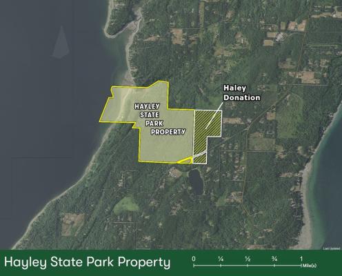 Map of Haley State Park Property, with the donated parcel shown on the right