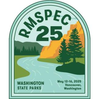 A graphic advertising Rocky Mountain State Parks Executive Conference to be held in Vancouver, Washington in 2025.