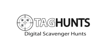 Tag Hunts Digital Scavenger Hunts black and white logo with target graphic.