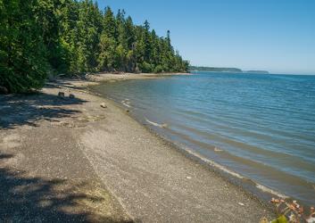 The rocky shoreline of Sequim Bay.