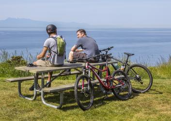 Bikers taking a rest at Fort Ebey