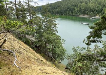 view from top of hill looking down at waterway 