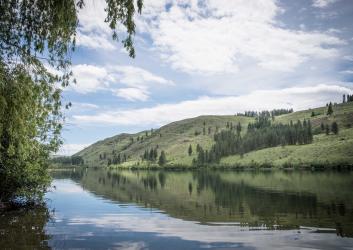 View of Pearrygin Lake looking toward the lake to the hills on the other side.