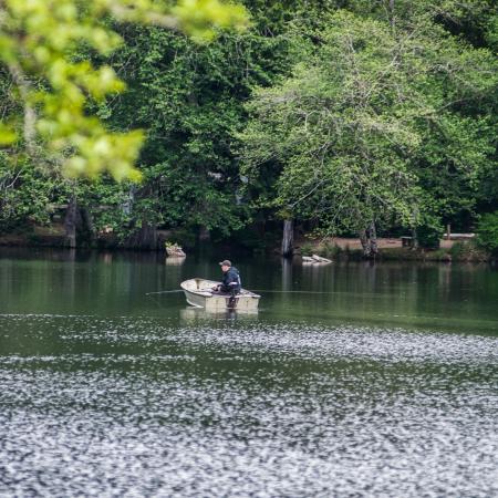 boat out on the lake enjoying fishing