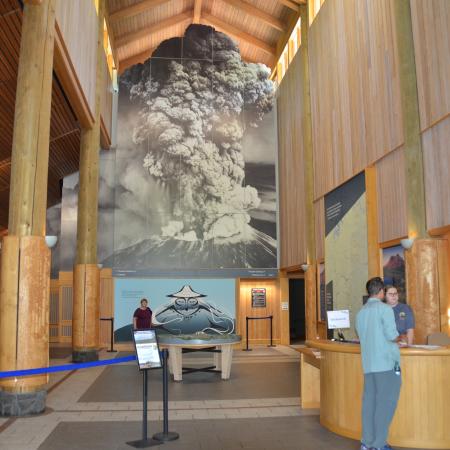 12 ft Tall image of Mount St Helens smoke rising from crater after the eruption