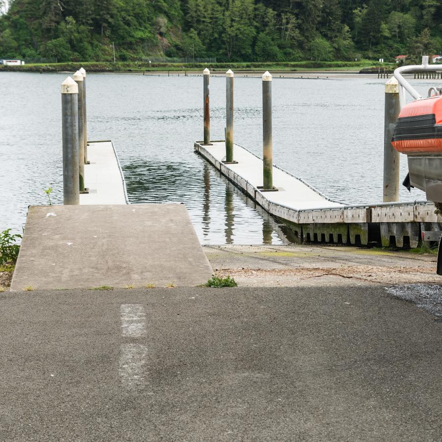 The boat launch at Cape Disappointment with mooring docks