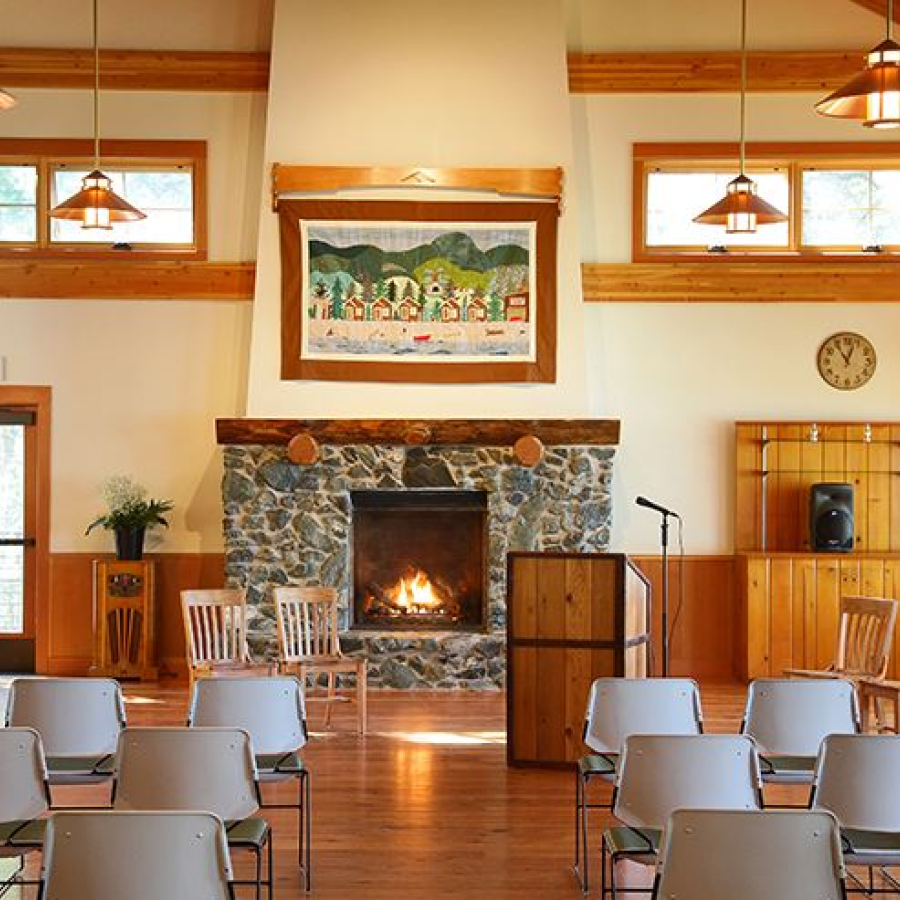 Cama Beach Cama Center Interior chairs and fireplace