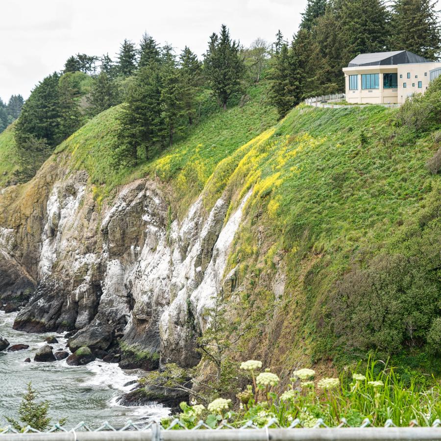 The Lewis and Clark Interpretive Center along the cliffside at Cape Disappointment.