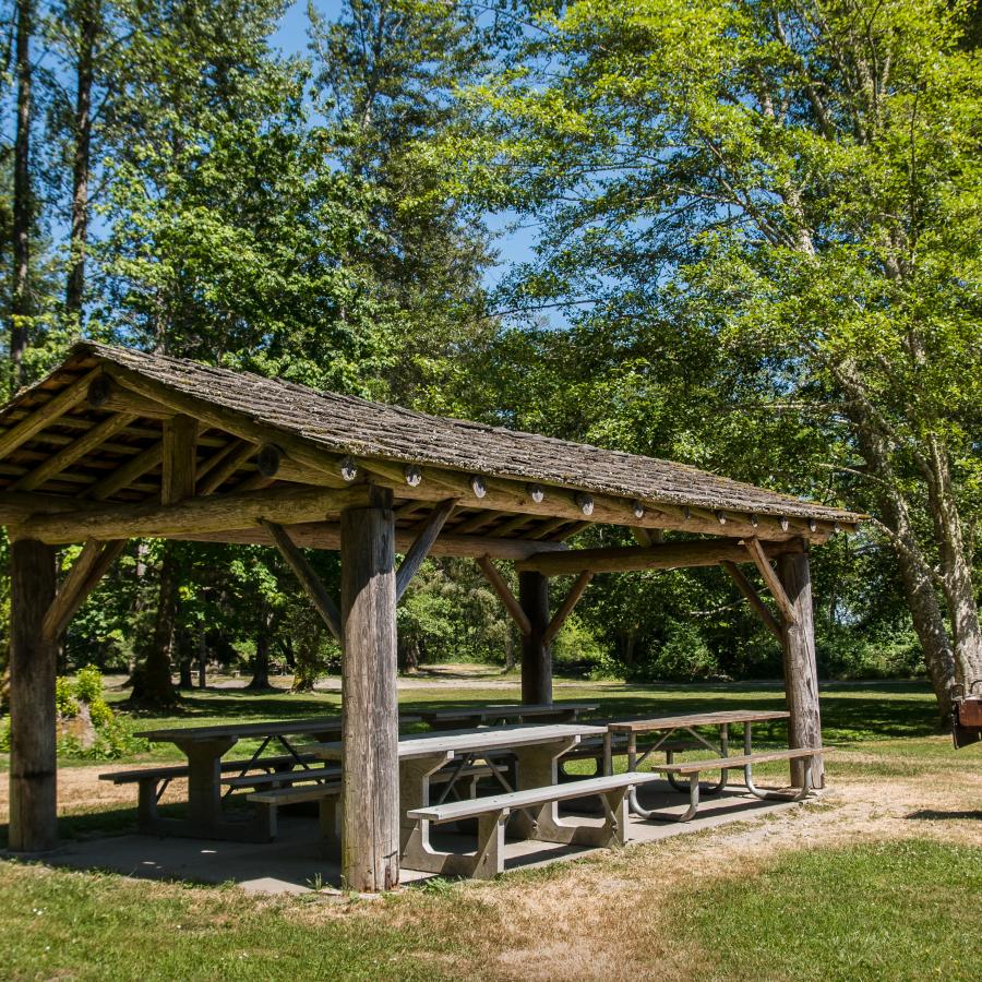 The picnic shelter at Dosewallips State Park.