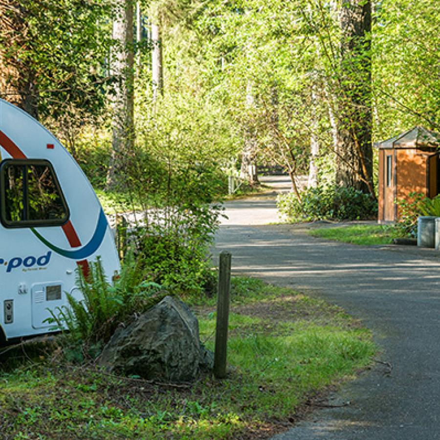 A trailer in the primitive site campground.