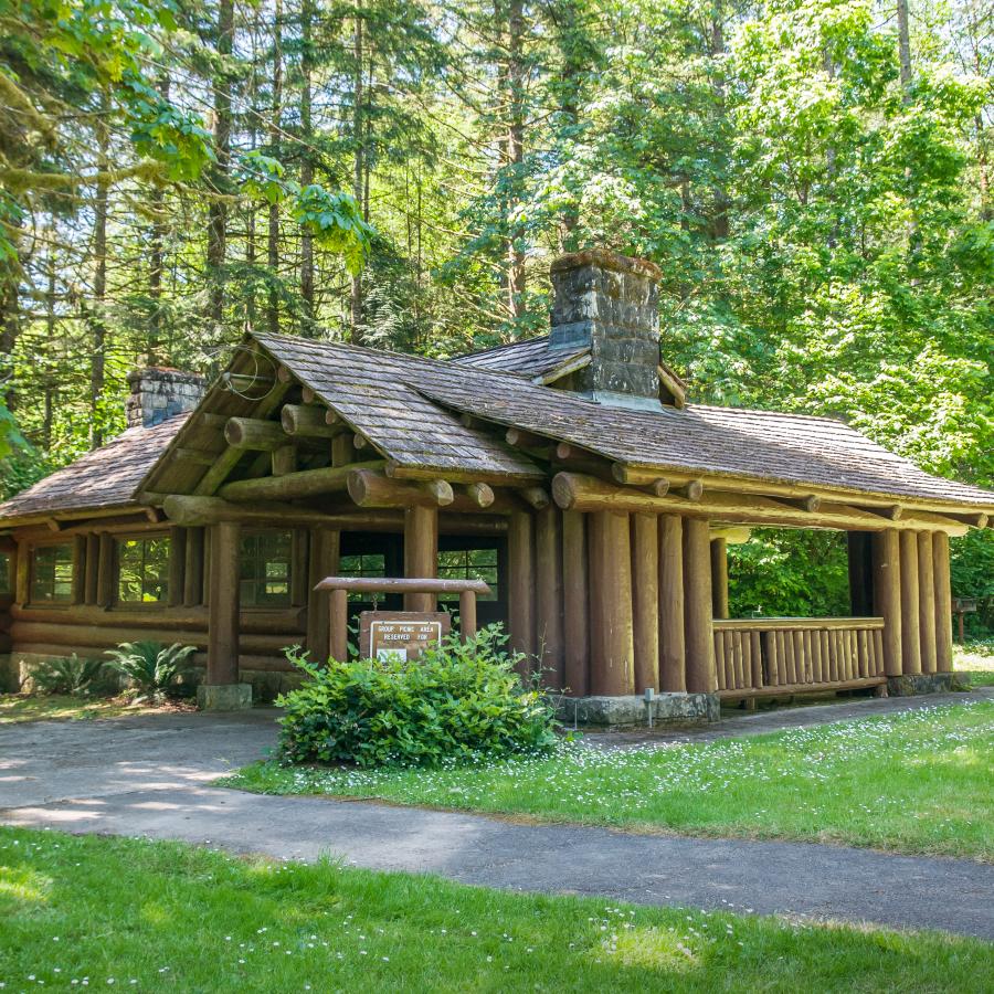 Lewis & Clark large timber building kitchen shelter one of two