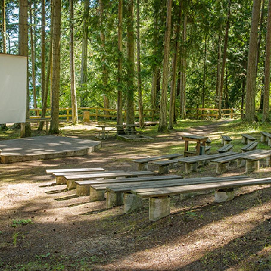 The shaded amphitheater at Sequim Bay State Park.