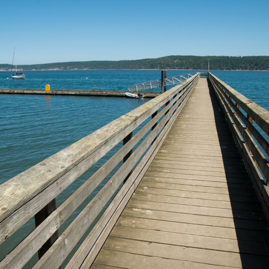 The dock along the water at Sequim Bay.
