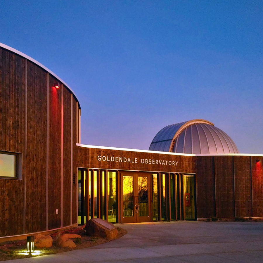 Goldendale observatory building during sunset.