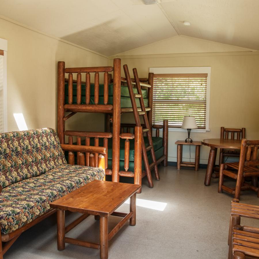 Kitsap Memorial cabin inside view with furniture