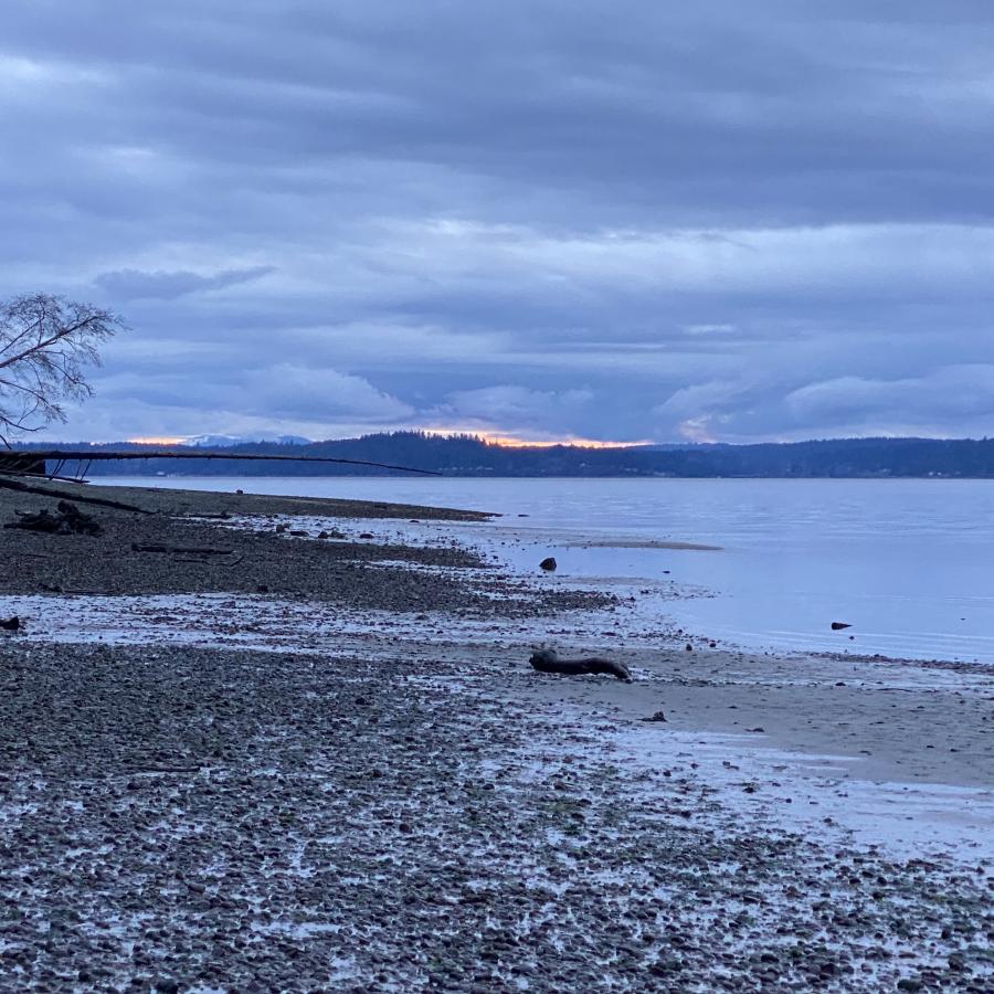 Kopachuck beach sunset on rocky shore of Henderson Bay 