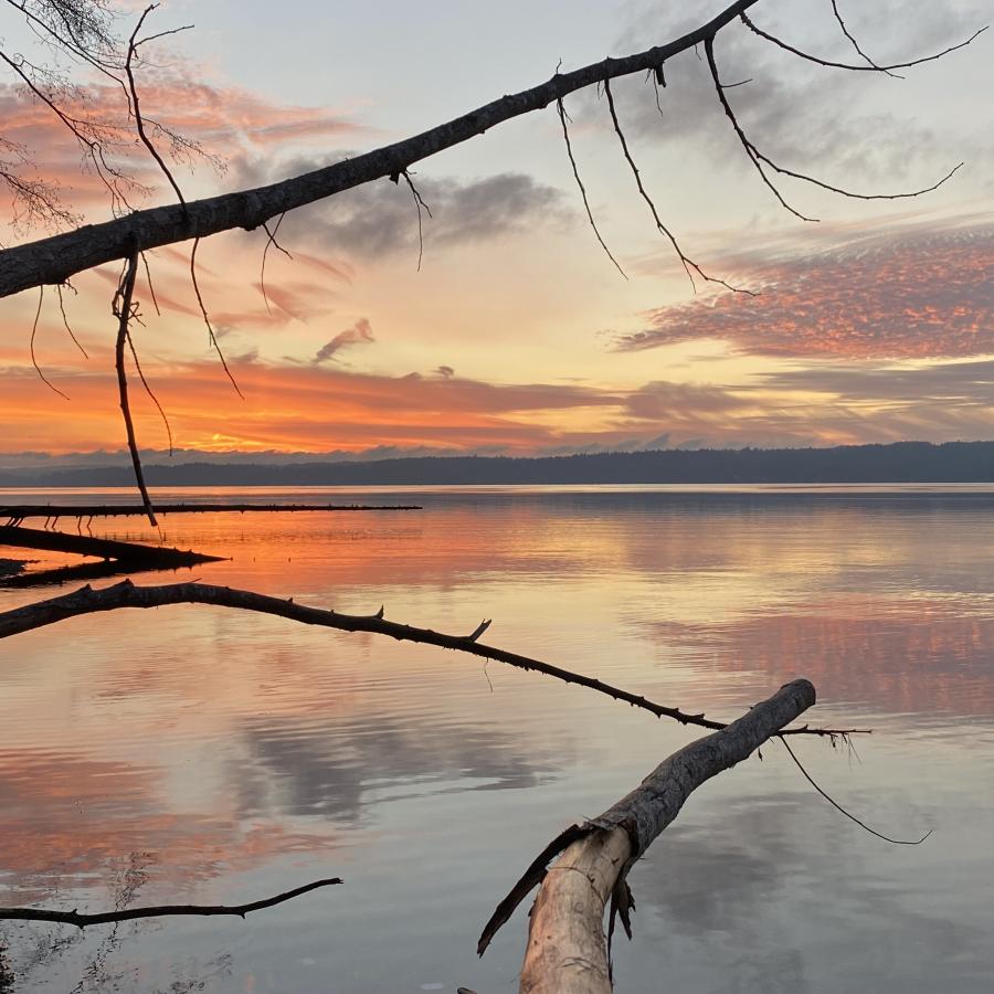 Kopachuck beach sunset view over pudget sound