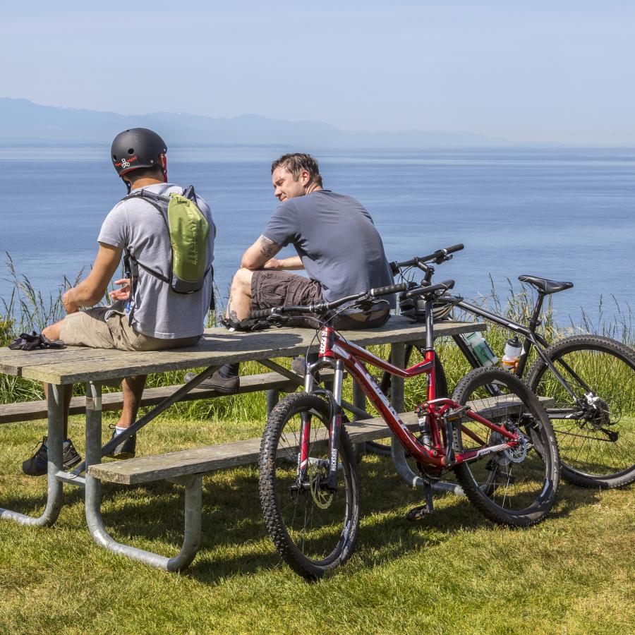 Bikers taking a rest at Fort Ebey