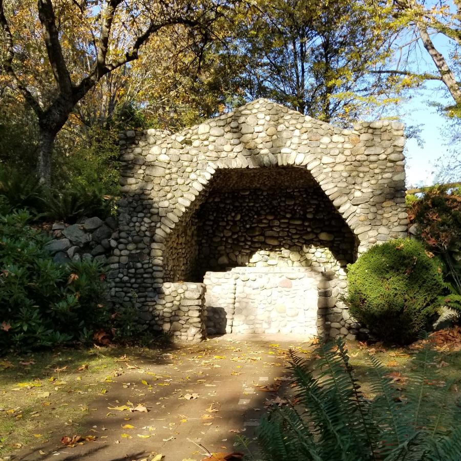 Stone grotto trees and ferns