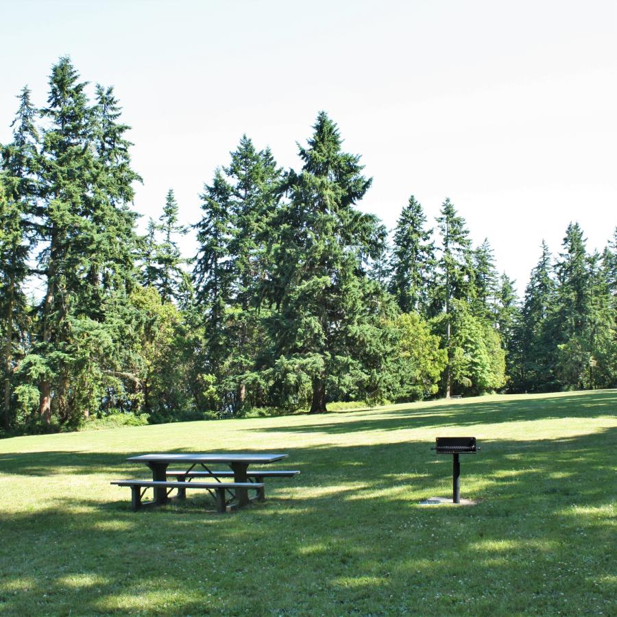 Picnic tables and grills around the historic Parade Grounds. 