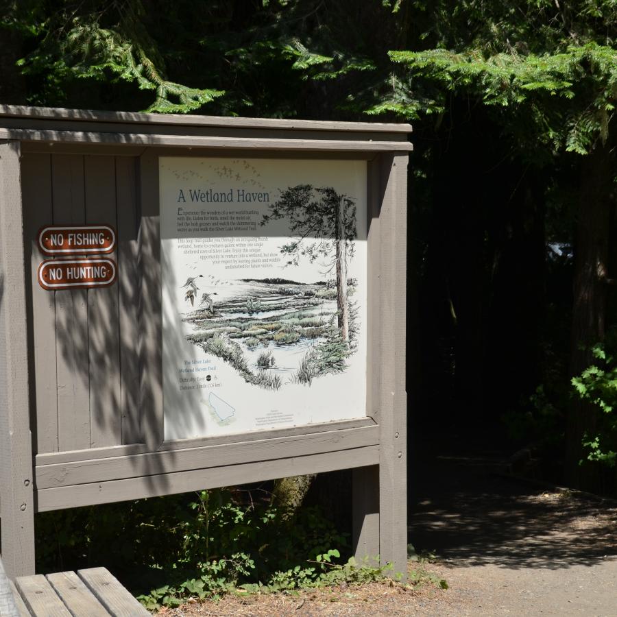 Wetland Trail Sign with Map at Mount St. Helens Visitor Center